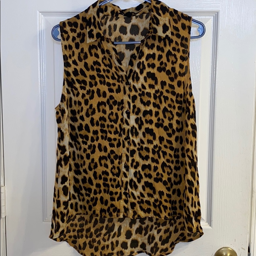 Cheetah Print Sleeveless Button Down Blouse